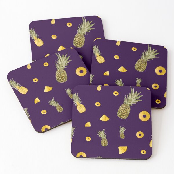Item preview, Pineapple yellow fruit a cute pattern watercolor violet designed and sold by Yana Mustafina | Boho Soulful Designs.