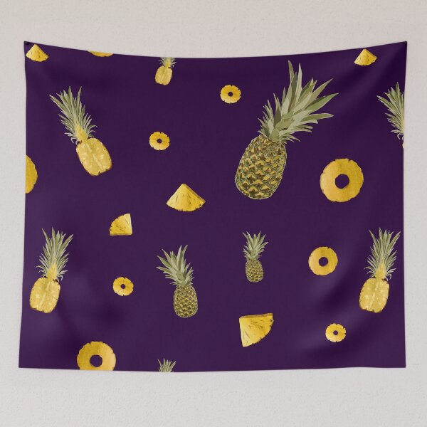 Item preview, Pineapple yellow fruit a cute pattern watercolor violet designed and sold by Yana Mustafina | Boho Soulful Designs.