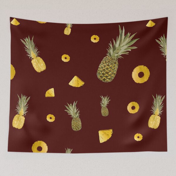 Item preview, Pineapple yellow fruit a cute pattern watercolor brown designed and sold by Yana Mustafina | Boho Soulful Designs.