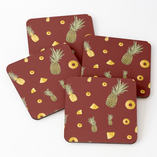 Item preview, Pineapple yellow fruit a cute pattern watercolor red designed and sold by Yana Mustafina | Boho Soulful Designs.