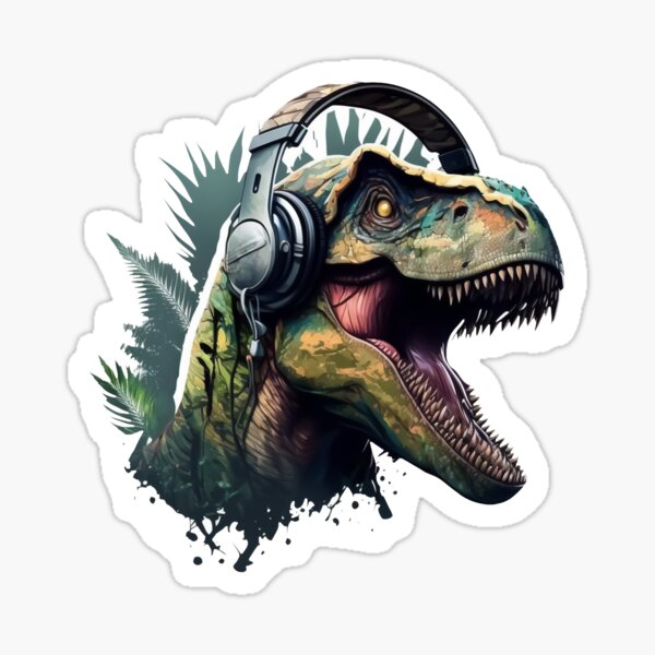 Green Dinosaur With Headphones