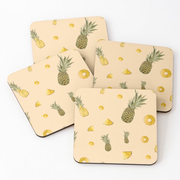 Item preview, Pineapple yellow fruit a cute pattern watercolor beige designed and sold by Yana Mustafina | Boho Soulful Designs.
