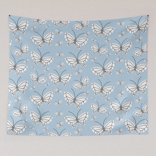 Item preview, Modern Aesthetic White Butterfly Minimalist Pattern Design On A Oceanic Aqua Teal BlueBackground  designed and sold by Kodexstore.