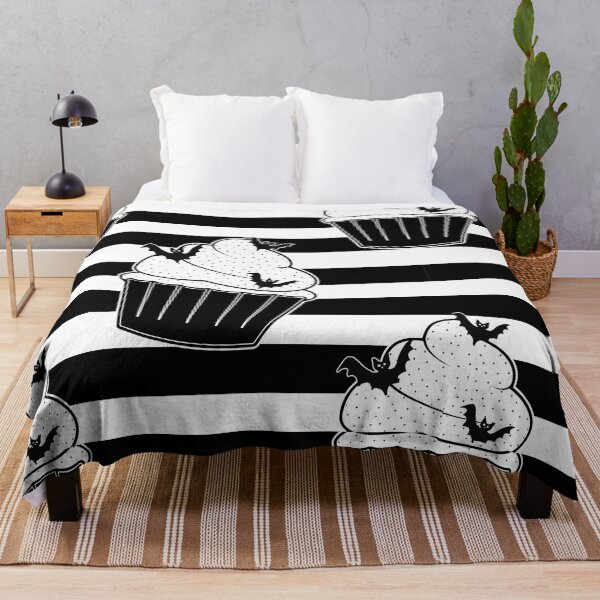 Item preview, Goth Cupcake Pastry Lover Black White Stripes Pattern Black Bats Sweets designed and sold by SoccaTamam.