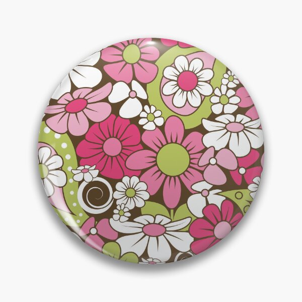 Item preview, 1970s Retro Flower Pattern // Fuchsia, Pink, Green, Dark Brown, White designed and sold by Elsy's Art.