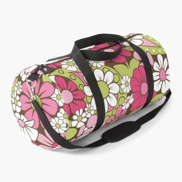 Item preview, 1970s Retro Flower Pattern // Fuchsia, Pink, Green, Dark Brown, White designed and sold by Elsy's Art.