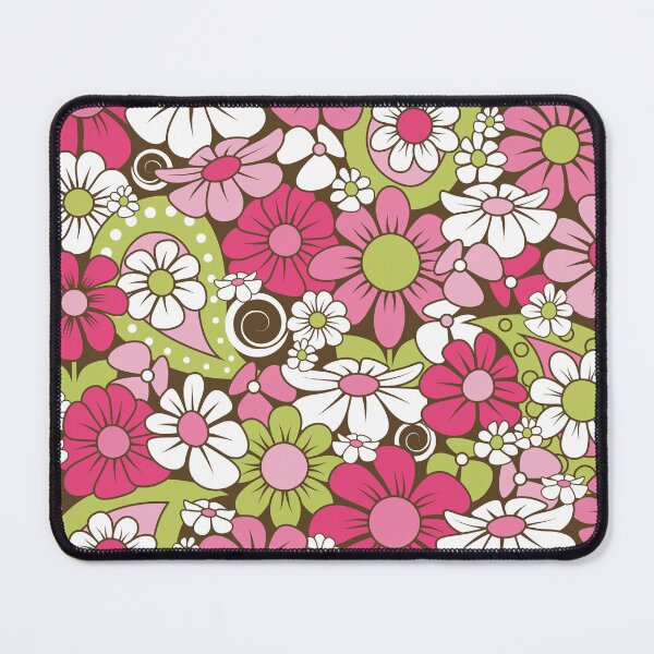 Item preview, 1970s Retro Flower Pattern // Fuchsia, Pink, Green, Dark Brown, White designed and sold by Elsy's Art.