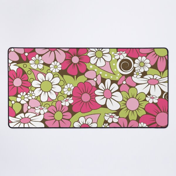 Item preview, 1970s Retro Flower Pattern // Fuchsia, Pink, Green, Dark Brown, White designed and sold by Elsy's Art.