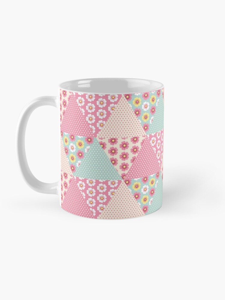 Thumbnail 3 of 6, Coffee Mug, Spring flowers triangle patchwork quilt designed and sold by petitspixels.