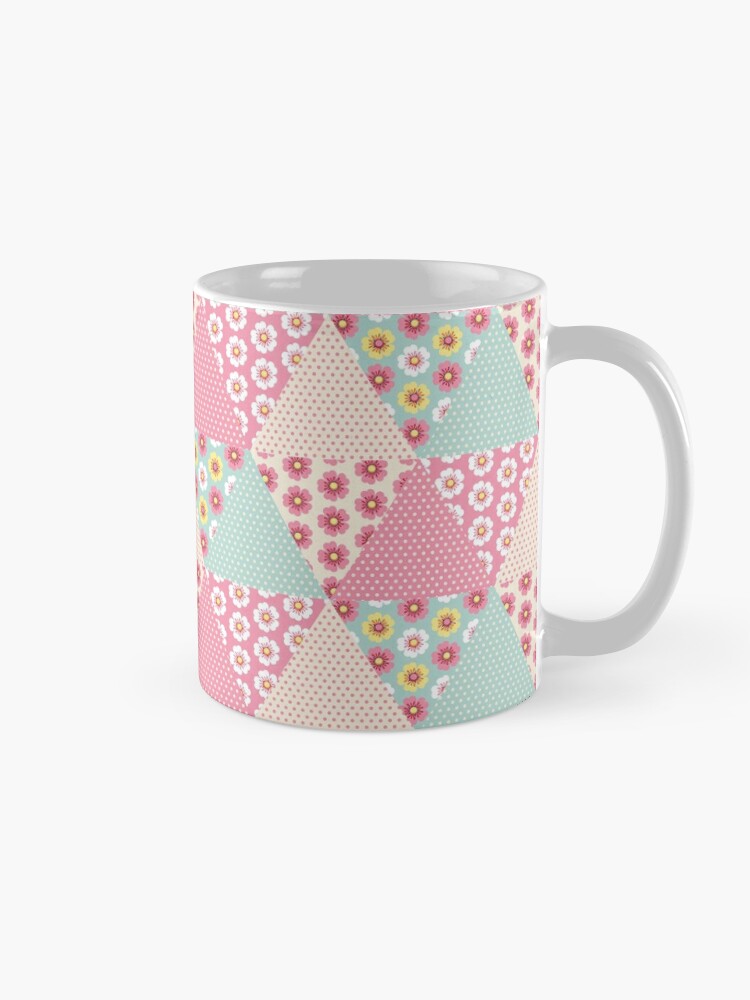Coffee Mug, Spring flowers triangle patchwork quilt designed and sold by petitspixels