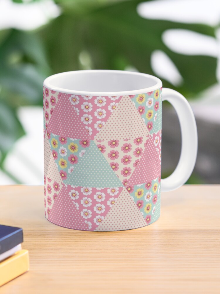 Coffee Mug, Spring flowers triangle patchwork quilt designed and sold by petitspixels