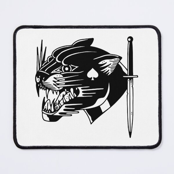 Item preview, Black and White Scary Black Panther and Knife Tattoo designed and sold by Cesar Caligula.
