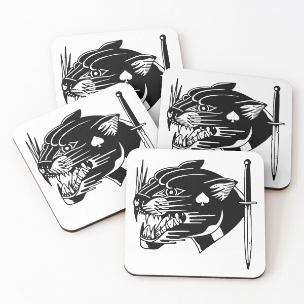 Item preview, Black and White Scary Black Panther and Knife Tattoo designed and sold by Cesar Caligula.