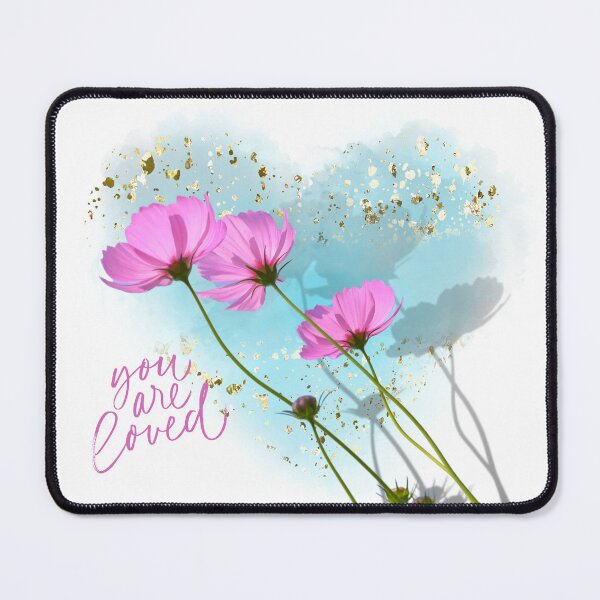 Item preview, You are loved.. Pretty Cosmos flowers set off against sparkling light blue sky heart designed and sold by ditzy-designs.