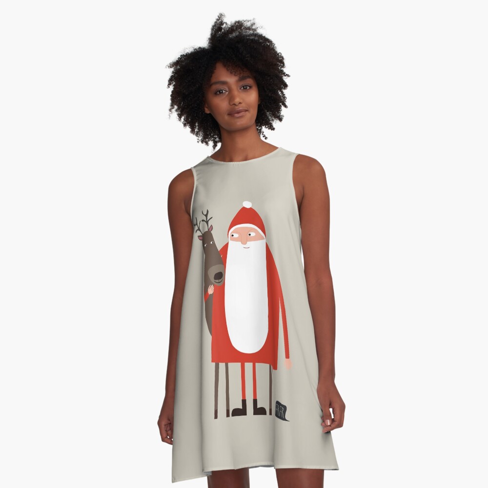 Santa and his reindeer / Weihnachtsmann mit Rentier A-Line Dress