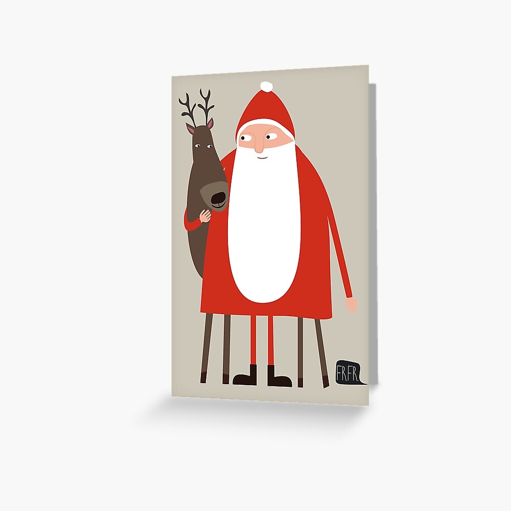 "Santa and his reindeer / Weihnachtsmann mit Rentier" Greeting Card for