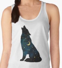 Wolf Silhouette with Stars and Moon Women's Tank Top