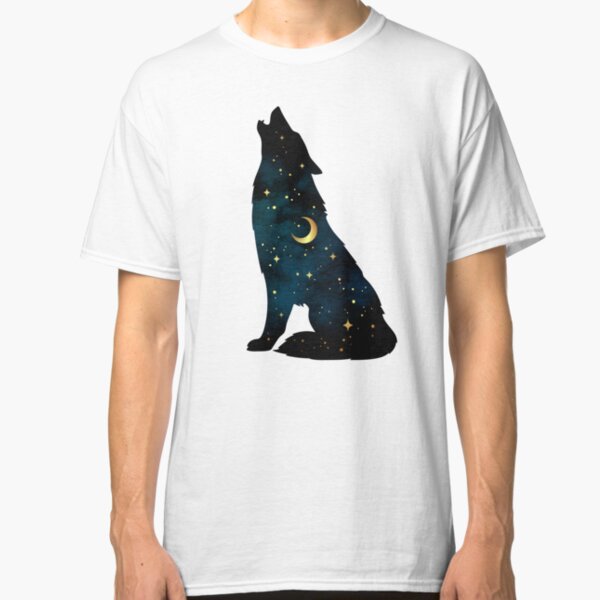 Wolf Silhouette with Stars and Moon Classic T-Shirt