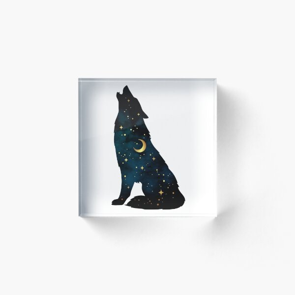 Wolf Silhouette with Stars and Moon Acrylic Block