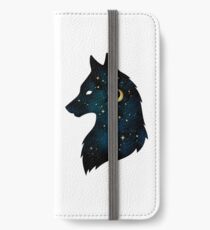 Vinilo o funda para iPhone Perfil de lobo con estrellas y luna