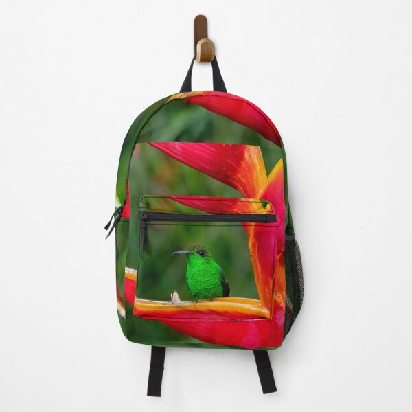 Item preview, Bright Green Hummingbird Perched on Red Flower designed and sold by SafariByMarisa.