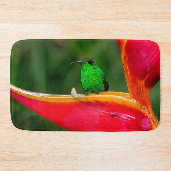 Item preview, Bright Green Hummingbird Perched on Red Flower designed and sold by SafariByMarisa.