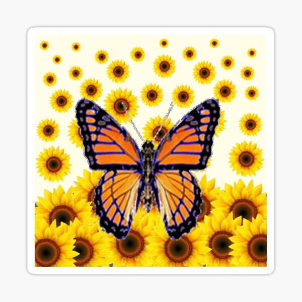 Monarch Butterfly Sunflower Pattern Yellow Art Sticker For Sale By