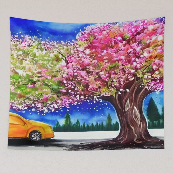 Item preview, Blooming Tree Art, City Landscape, Flovering Tree Art, Car Watercolor Art designed and sold by viewgraphics.