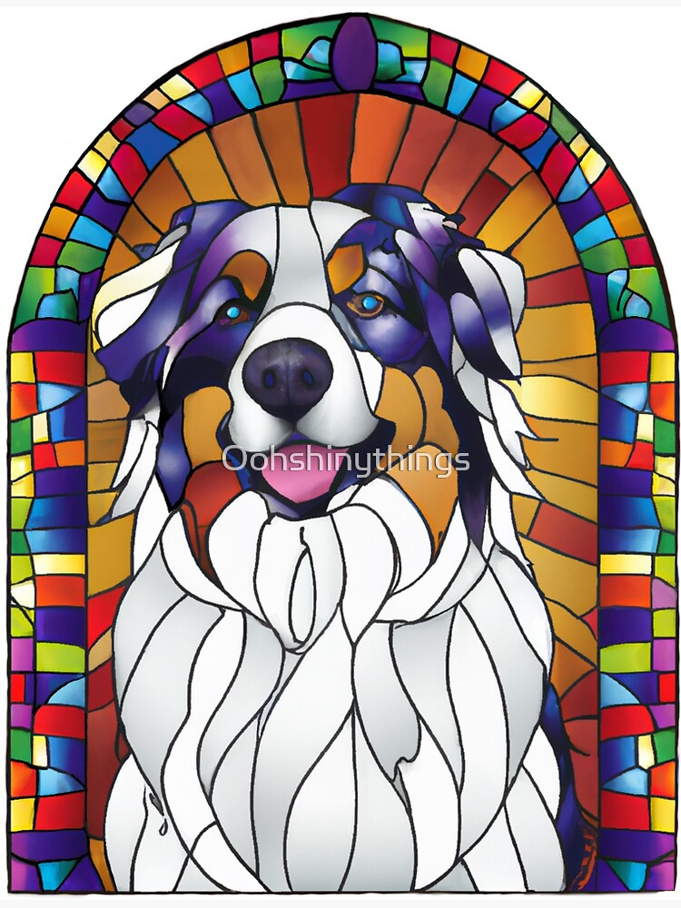 "Australian shepherd stained glass window" Sticker for Sale by