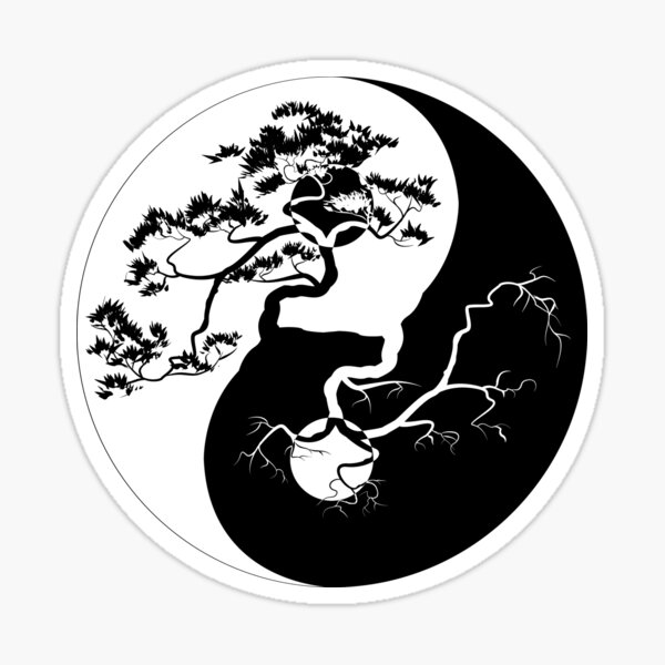 Yin and Yang Boho Trees Yin Yang Symbol for Balance and Harmony Sticker