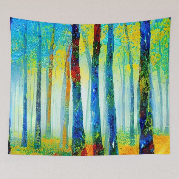 Artikelvorschau, Blauer Himmel und bunte Waldkunst, pastose Kunst entworfen und verkauft von viewgraphics.