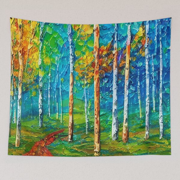Artikelvorschau, Blauer Himmel und bunte Waldkunst, pastose Kunst entworfen und verkauft von viewgraphics.