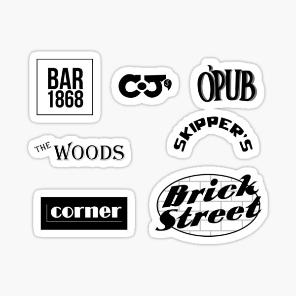"Collection of Black and White Oxford Bar Stickers" Sticker for Sale by