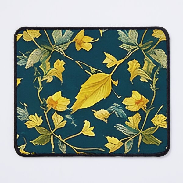 Item preview, Yellow Leaves and Van Gogh Style Flowers against Rich Blue Green Background Pattern designed and sold by sunflowerlight.