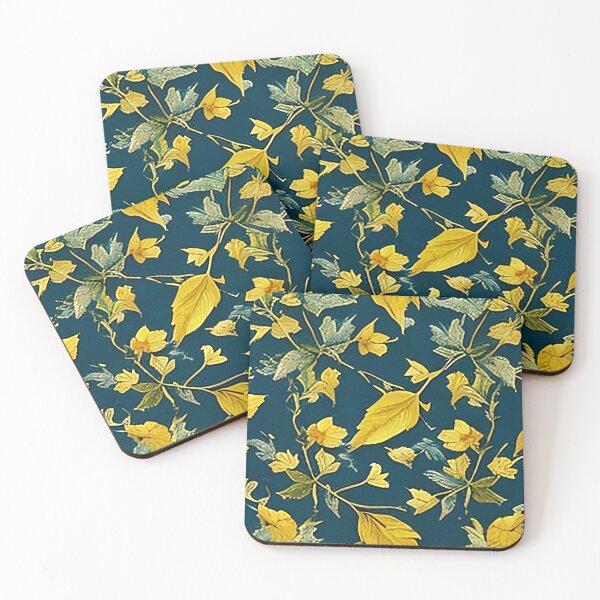 Item preview, Yellow Leaves and Van Gogh Style Flowers against Rich Blue Green Background Pattern designed and sold by sunflowerlight.