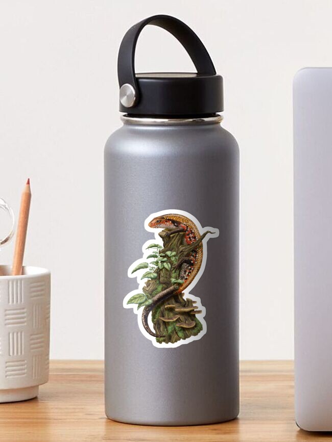 Thumbnail 1 of 3, Sticker, African Fire Skink on a Stump designed and sold by nicole-garnhart.