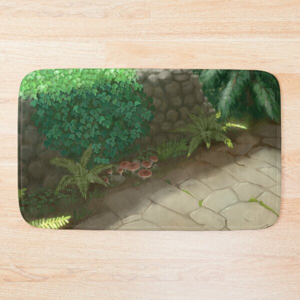 Item preview, Fantasy forest rock wall covered in ivy with ferns and mushrooms designed and sold by Maysoulrose.