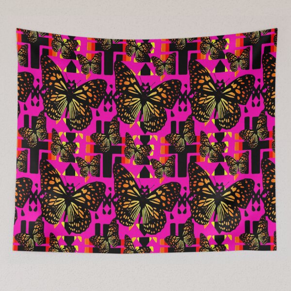 Item preview, Hot Pink / Black / Fire Color  Native Butterfly Blanket Print  designed and sold by JMWCD.