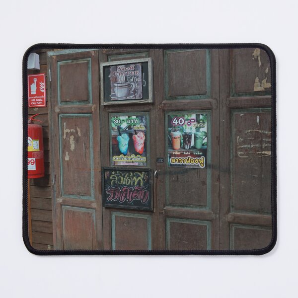 Item preview, old wooden door with iron fire extinguisher, Thai tea drink Thai culture designed and sold by UnloveToy10.