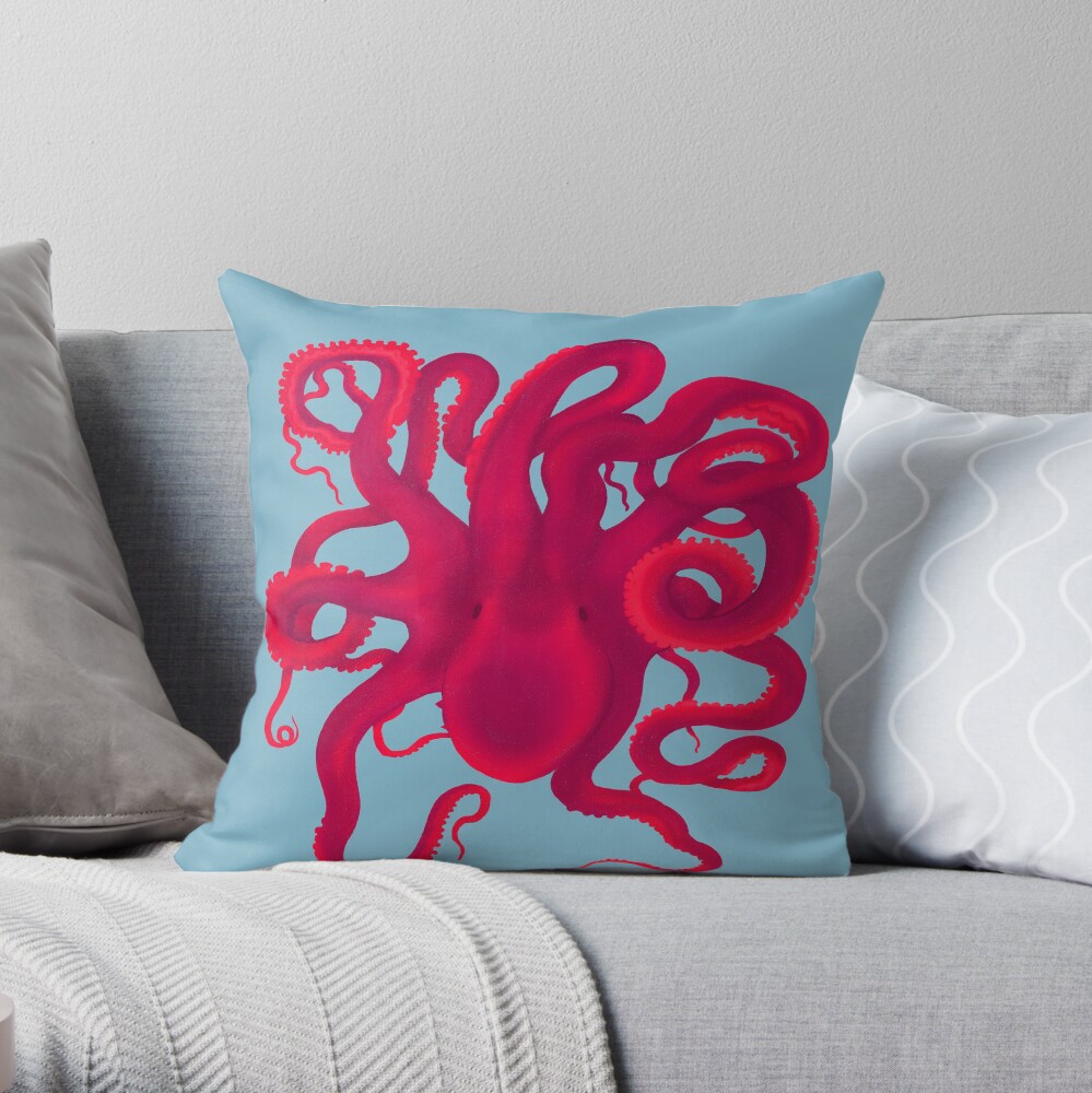 Pink Octopus Throw Pillow