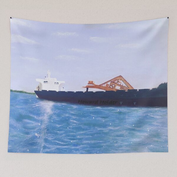 Item preview, Acrylic Painting of Iron Ore Ship getting loaded designed and sold by HowardHsArt.