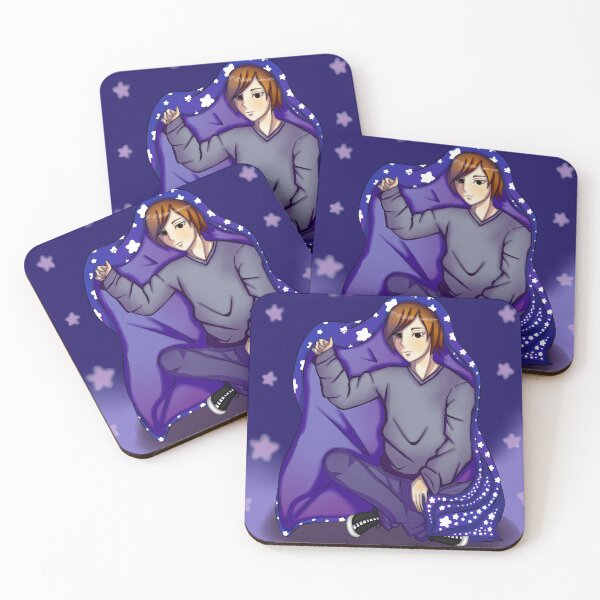 Item preview, anime boy about to go to sleep with his purple sheet of white stars designed and sold by kitsuneins.