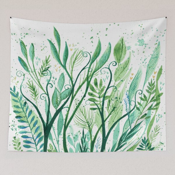 Item preview, Sea Garden 2 - Intuitive abstract watercolour painting resembling underwater plants in green and blue designed and sold by klbailey.