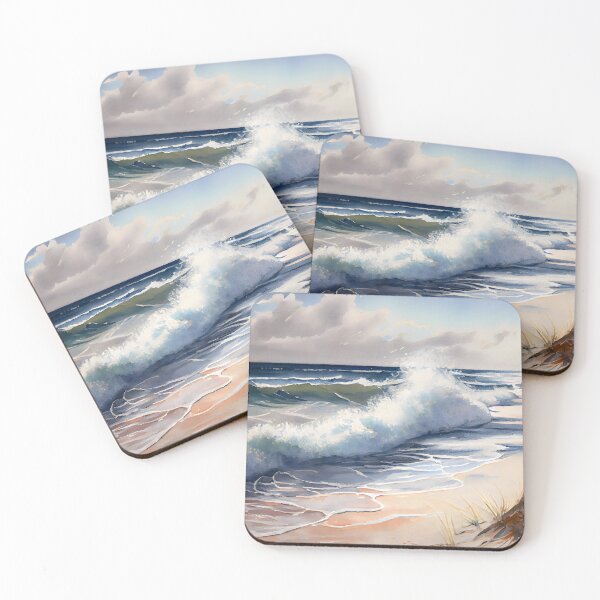 Item preview, Watercolor Summer Beach Waves Shoreline Waves Crashing and Seafoam designed and sold by CGSGraphics.