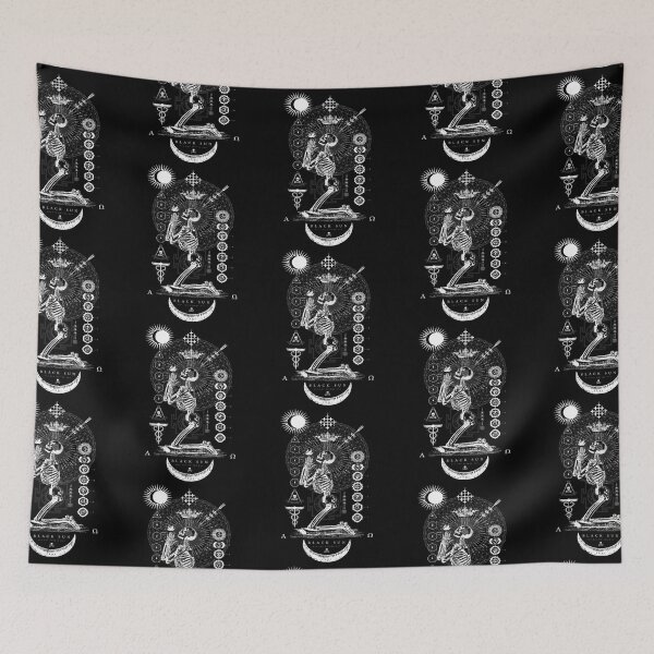 Item preview, Black Sun Praying Skeleton Occult Sacred Geometry designed and sold by Baudendistel.