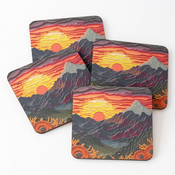 Item preview, Mount Fuji at sunset Paper cut Poster Print designed and sold by Charlies-Artbox.