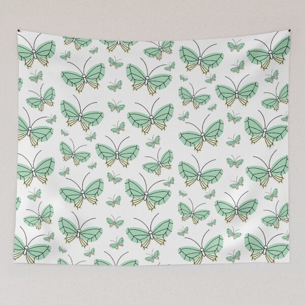 Item preview, Modern Aesthetic Colorful Butterfly Pattern Design In The Shades of Pastel Teal Green & Yellow On A White Background  designed and sold by Kodexstore.