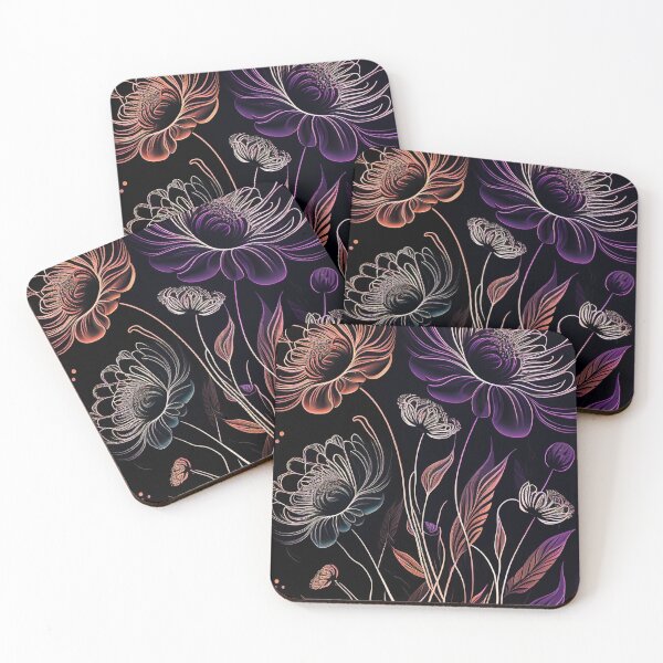 Item preview, "Elaina" - Luxury Flowers Abstract Pattern in Gold, Silver, Purple, Black designed and sold by HiArtify ❤️.