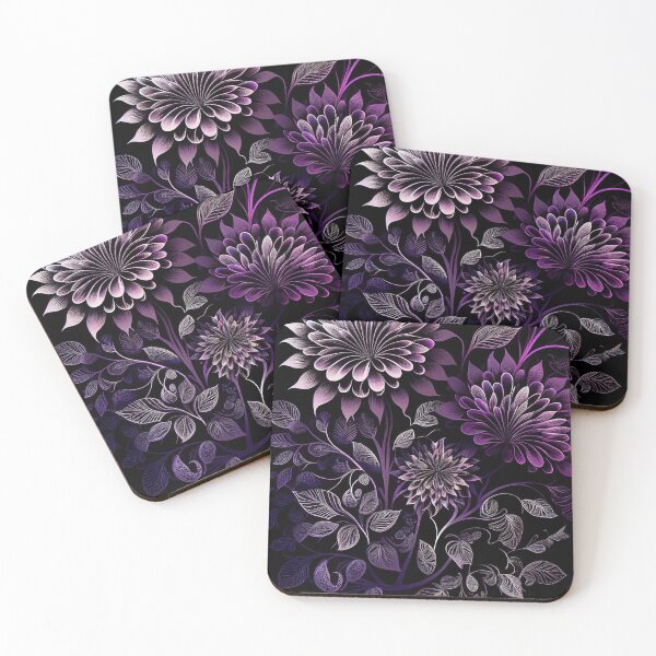 Item preview, "Saylor" - Luxury Flowers Abstract Pattern in Gold, Silver, Purple, Black designed and sold by HiArtify ❤️.