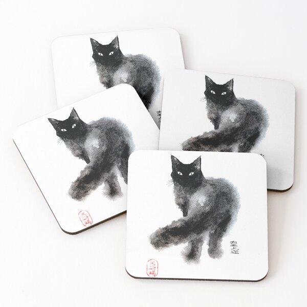 Item preview, Black Cat art - wet watercolor illustration designed and sold by ArtProvocation.